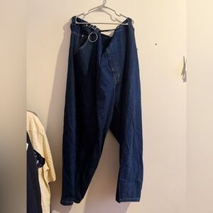 Dark Blue Denim Pants with Ring Detail